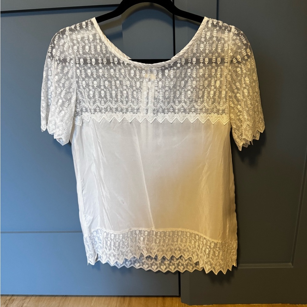 The Kooples White Silk Lace Blouse